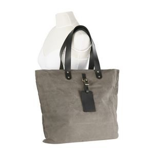 Waxed Canvas Shopper Tote Bag with Leather Tag