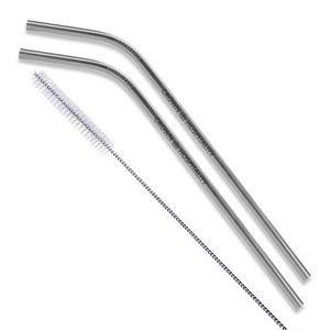 Bent Stainless Steel Straws: Set of 2 in Silver
