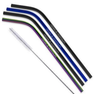 Bent Stainless Steel Straws: Set of 4 in Black, Blue, and/or Rainbow