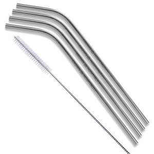 Bent Stainless Steel Straws: Set of 4 in Silver