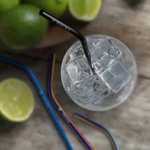 Bent Stainless Steel Straws: Individually sold in Black, Blue, or Rainbow