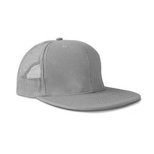 East West Embroidery 8649 Deluxe 5 Panel Constructed Flat Bill Cotton Twill Trucker Mesh Cap