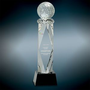 Crystal Golf Ball On Facet Column Award