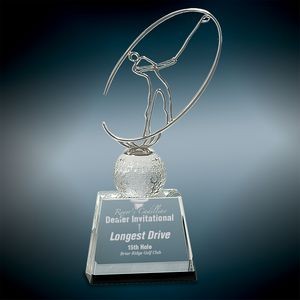Small Crystal Golf Award w/Metal Oval Figure