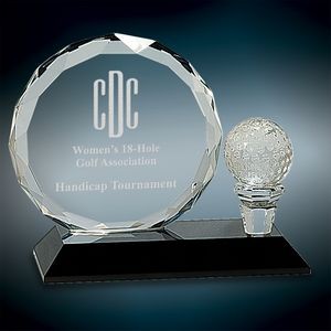 Small Round Facet Crystal w/Golf Ball Award