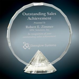 Medium Round Faceted Crystal Award w/Diamond Base