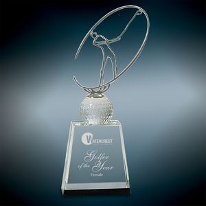 Medium Crystal Golf Award w/Metal Oval Figure