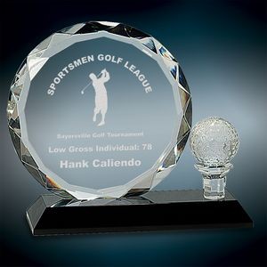 Large Round Facet Crystal w/Golf Ball Award