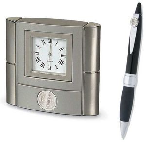 Bonaventure Desk Clock & Ballpoint Ambassador Pen Set