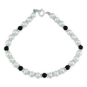 Freshwater Pearl & Black Onyx Bracelet - 7"