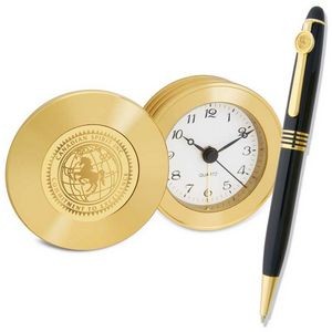 Gold Travel Alarm Clock and Ballpoint Pen - Black