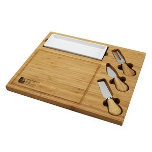 Celtic Bamboo Cheese Board with Ceramic Dish & Knife Set