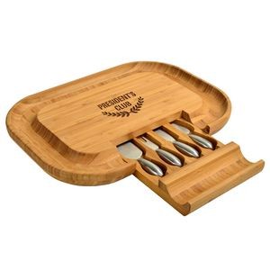 Deluxe Malvern Bamboo Cheese Board w/Knife Set in Hidden Drawer