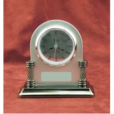 Silver & Pewter Finish Alarm Clock w/ Silver Dial (6"x5 3/4")