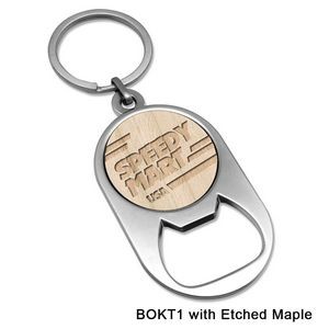 Etched Wood Imprint Bottle Opener Keychain (Round Imprint)