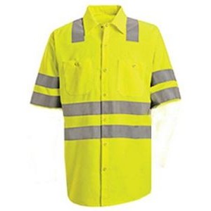 Red Kap® Fluorescent Yellow Short Sleeve Hi-Visibility Work Shirt