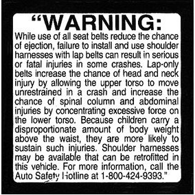 Safety Belt Disclosure Decals (100 Per Pack)