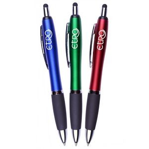 Matte Barrel Ballpoint Click Pen With Stylus And Rubber Grip