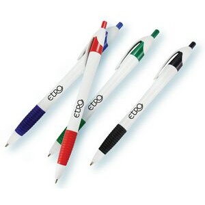 White Barrel European Design Ballpoint Pen w/Rubber Grip