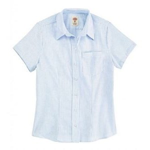 Dickie's Women's Short Sleeve Stretch Oxford Shirt - Blue/White Stripe