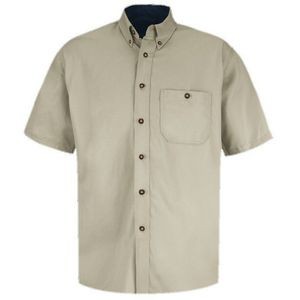 Red Kap Men's Short Sleeve Cotton Contrast Dress Shirt - Stone Gray/Navy Blue