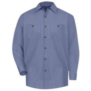 Red Kap™ Men's Long Sleeve Geometric Micro-Check Work Shirt - Denim Blue