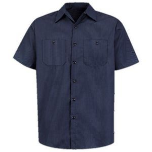 Red Kap Men's Durastripe Short Sleeve Work Shirt - Navy Blue/Light Blue Stripe