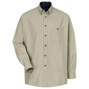 Red Kap Men's Long Sleeve Cotton Contrast Dress Shirt - Stone Gray/Navy Blue