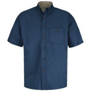 Red Kap Men's Short Sleeve Cotton Contrast Dress Shirt - Navy Blue/Stone Gray