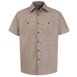 Red Kap Men's Short Sleeve Geometric Micro-Check Work Shirt - Khaki Tan/Black