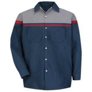 Red Kap Long Sleeve Technician Shirt - Navy Blue/Gray/Red