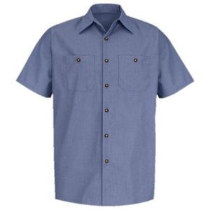 Red Kap™ Men's Short Sleeve Geometric Micro-Check Work Shirt - Denim Blue