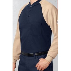 Men's Long Sleeve Color-Blocked Tagless Henley T-Shirt - Navy Blue/Khaki