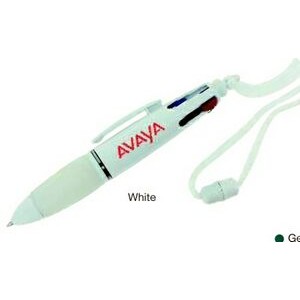 White 4-Color Ink Pen W/ Breakaway Rope & Soft Grip
