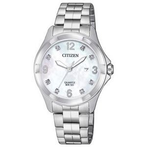 Citizen Ladies' Quartz Stainless Steel Watch w/Mother-of-Pearl & Crystal Dial