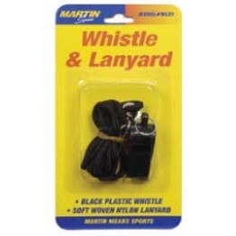 Small Black Plastic Whistle w/Lanyard
