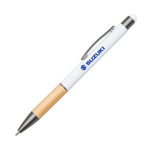 Assia Aluminum Pen w/Bamboo Grip - White