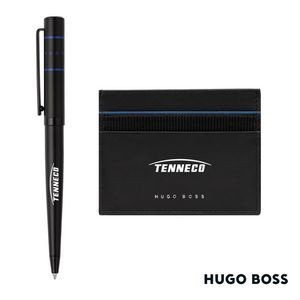 Hugo Boss® Gear Card Holder/Ribbon Matrix Ballpoint Pen - Blue