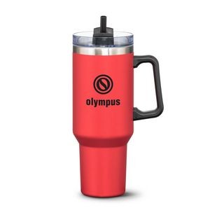 Compeer Handle Travel Mug w/Straw - 40oz Red