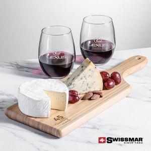 Swissmar® Bamboo Board & 2 Stanford Stemless Wine