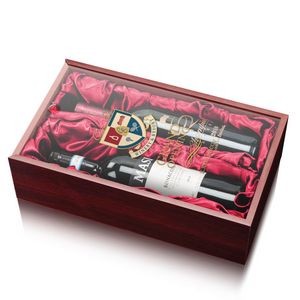 Archer Double Wine Box - Rosewood/Red Satin