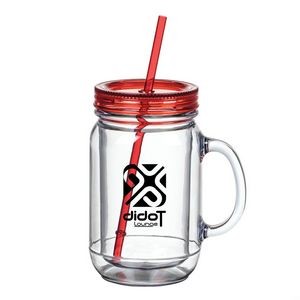 Vaso Mason Jar/Lid/Straw - 18oz Red