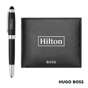 Hugo Boss® Rollerball Pen & Wallet Set- Black
