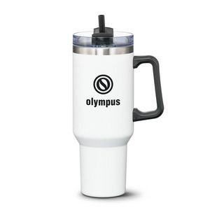 Compeer Handle Travel Mug w/Straw - 40oz White
