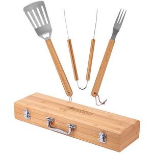 3-Piece BBQ Grill Utensil Set with Bamboo Case (Factory Direct - 10-12 Weeks Ocean)