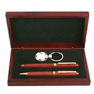Rosewood Ballpoint & Roller Pen W/ Key Holder in Wood Box