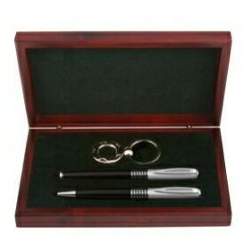 Six Ring Ballpoint Pen/Roller Pen & Key Holder in Wooden Box