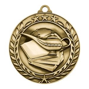 1.75" Wreath Award Book & Lamp Medal