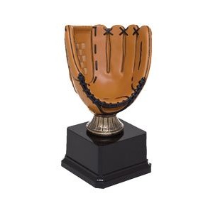 Silver Large Baseball Glove Sport Ball Resin Trophy w/7"x3.5" Black Base