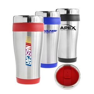 16 Oz. Traveler Double Wall Stainless Steel Tumbler (Silver/Red)